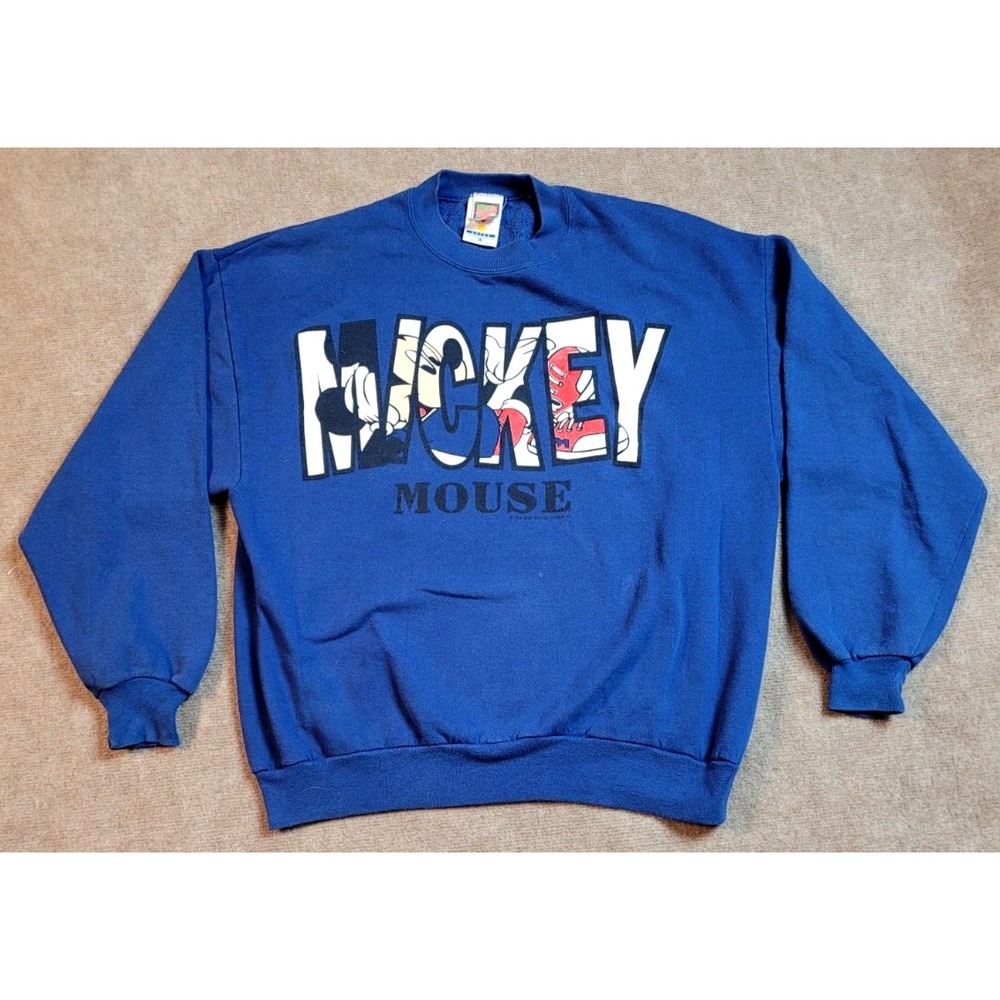 VINTAGE 90S DISNEY MICKEY UNLIMITED CREWNECK SWEATSHIRT XL ARTEX PULLOVER BLUE‎